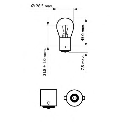 Лампа розжарювання P21W 12V 21W BA15s LongerLife EcoVision 2шт blister  PHILIPS 12498LLECOB2