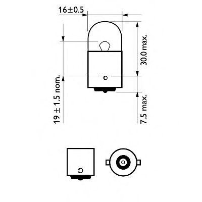 Лампа розжарювання R10W12V 10W BA15s  PHILIPS 12814CP